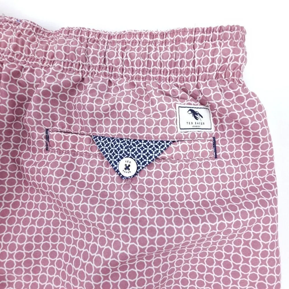 NEW Ted Baker Octagon Geometric Print Lined Swim Trunks Quiet Luxury Mauve 3XL